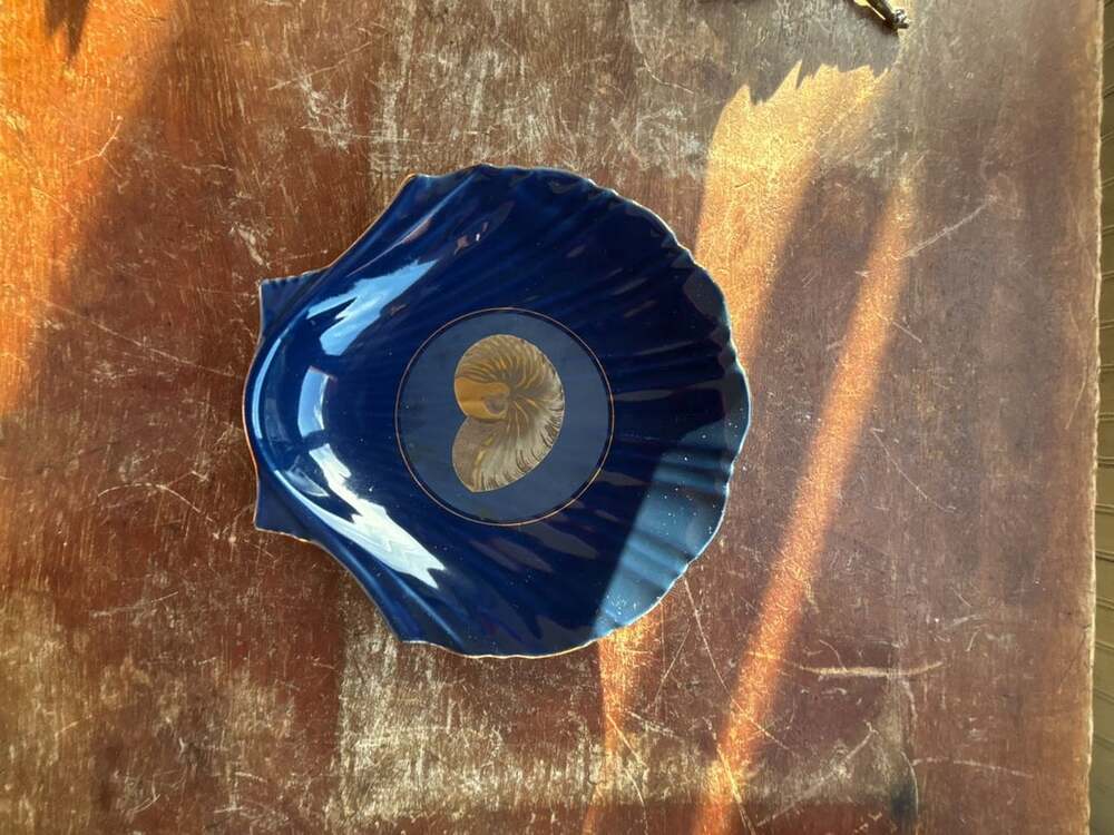 Vintage Otagiri Cobalt Blue Nautilus Shell Decorative Plate